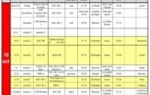10 OCTOBRE - TABLEAU HORAIRES MATCHES